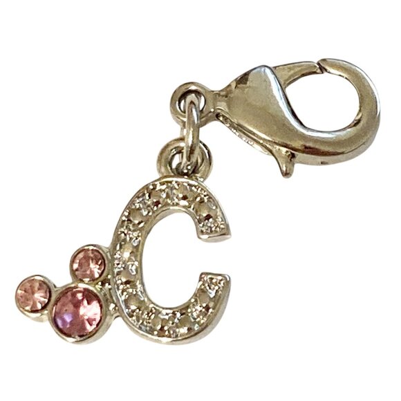 Vintage Disney Pink Crystal Mickey Mouse Ears Charm Clip On Initial Letter C - Picture 1 of 10